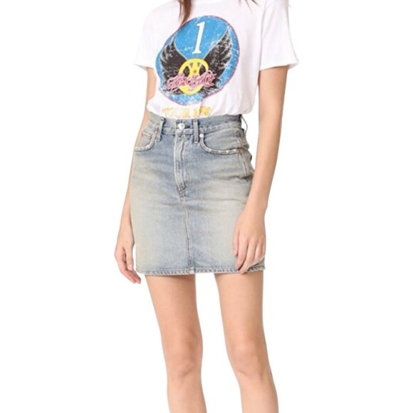 New Agolde Kat 80s Denim Mini Skirt 25 In Parking Lot Blue High Rise Y2K Retro - Picture 3 of 14